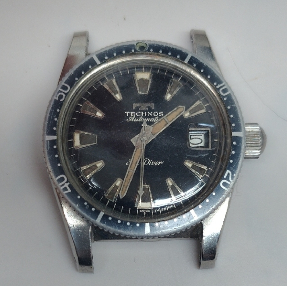 Vintage Technos Skydiver Automatic 38mm Men's Silver Watch Running Well